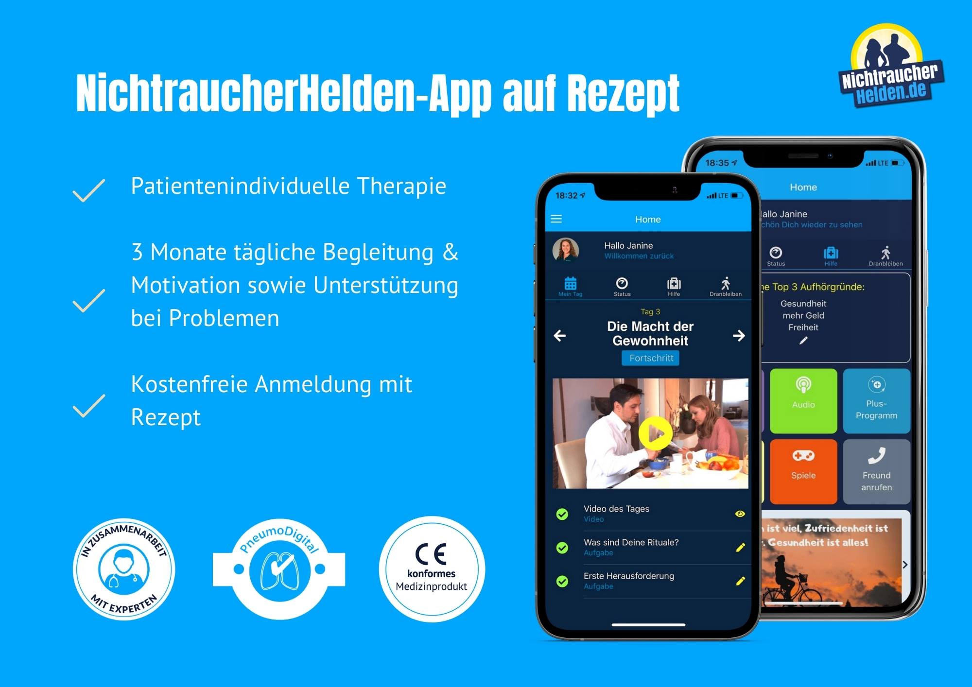 Rauchen aufhören mit NichtraucherHelden-App auf Rezept